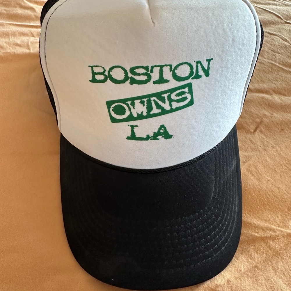 White and Black Basketball Trucker Hat with Green Print